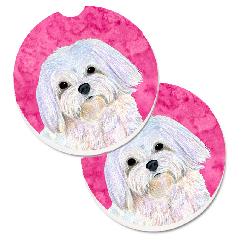 Sous-verre barbu collie voiture, Maltais blanc