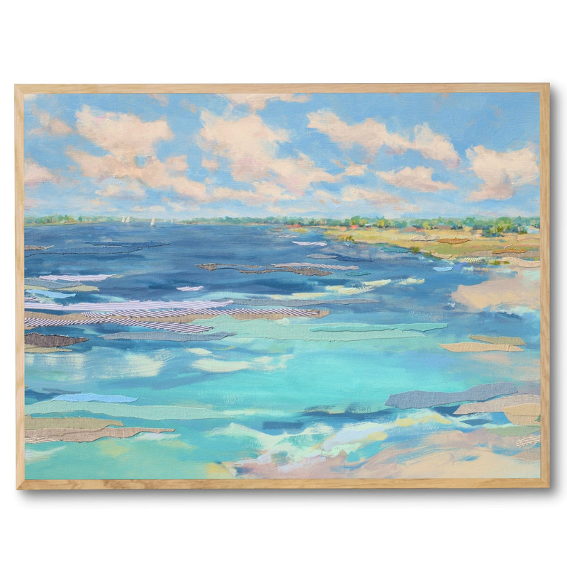 Afternoon On The Harbor Print by Karin Olah, Natural Frame Canvas, No Mat, 26" H x 34" W