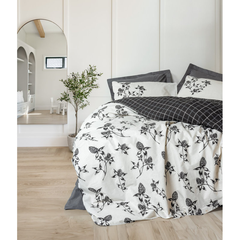 100% Cotton Ranforce King Quilt Cover Set, Anthracite | Includes 1 Duvet Cover (94.5 x 86.6) & 2 Pillowcases (23.6 x 23.6) | Machine Washable, 145 Thread Count, Pigment Printing, Button Closure | Soft & Stylish Bedding