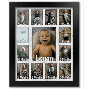 Personalized Baby First Year Picture Frame - Holds 12 Wallets and 1 5x7 Photo - 11x14