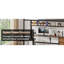 Lit mezzanine simple avec bureau en forme de L, station de charge, structure de lit mezzanine simple en métal avec tiroirs et tablettes en tissu, garde-corps de sécurité, aucun sommier tapissier requis