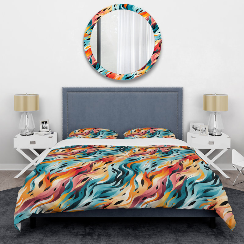 Rainbow Cheetah Waves I - Ensemble de housse de couette à motif abstrait - Microfibre de polyester