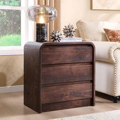 Maud 25" Tall Modern Nightstand with Charging Station, 23.6'' Wide Wood Bedside Table w/3 Storage Drawers,