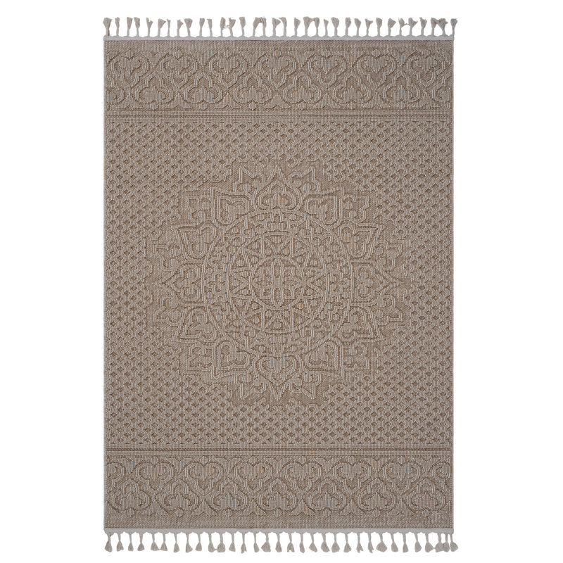 Tapis intérieur / extérieur 4X6 beige / médaillon, Beige, Rectangle 4 pi x 6 pi 2 po