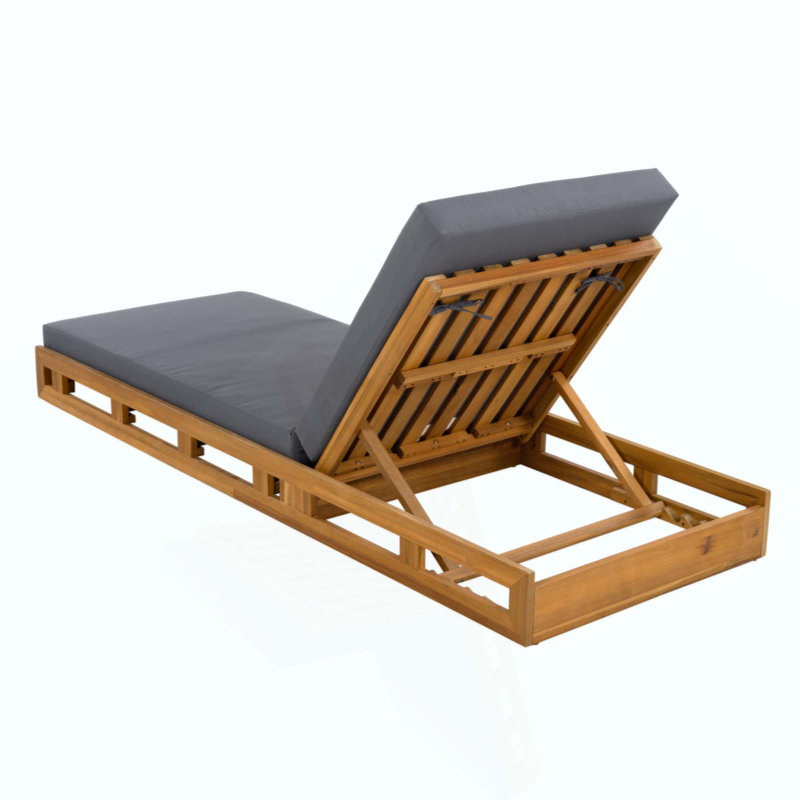 LOUNGE CHAISE SET, ACACIA WOOD WITH WATER-RESISTANT LOUNGE CUSHIONS (4 INCH THICK) - MATCHING VERSION AVAILABLE
