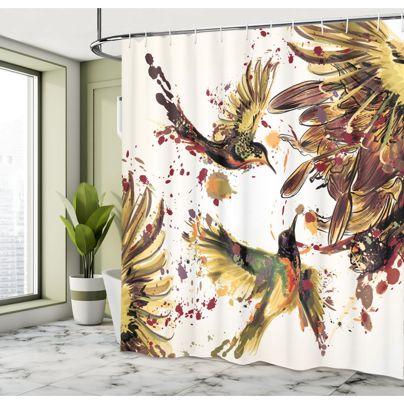 Hummingbird Shower Curtain Set + Hooks, 75"H x 69"W, Avocado Green