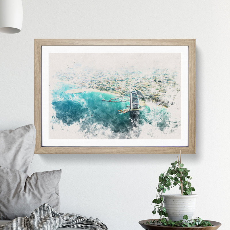 Burj Al Arab Hotel Dubai Skyline - Framed Print, Oak Framed, 40cm H x 60cm W x 2cm D