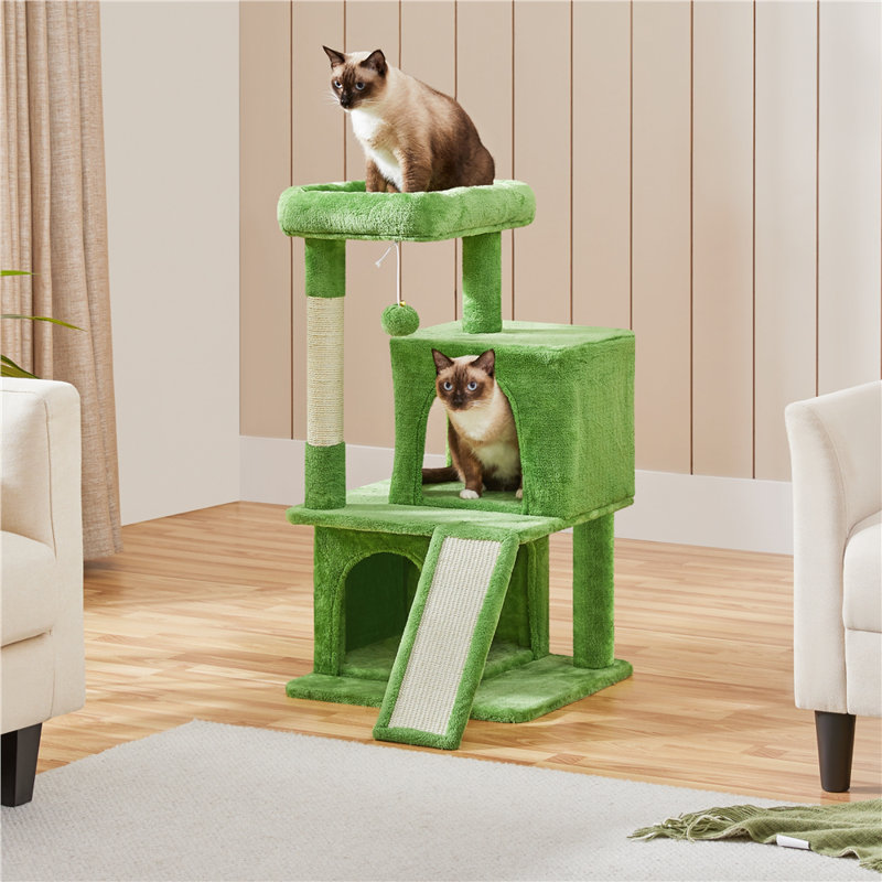 Therese 36″ H Multilevel Cat Tower with Double Condos, Green