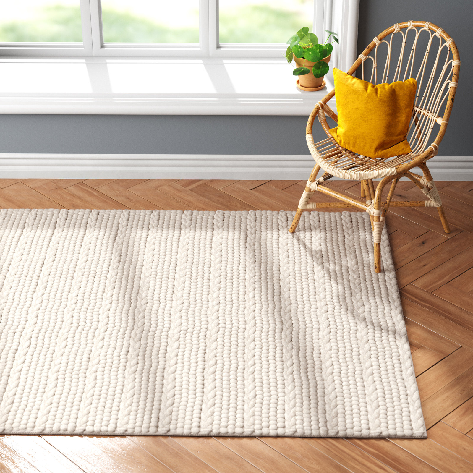Sestina Ivory Handmade Flatweave Rug, Rectangle 5' x 8'