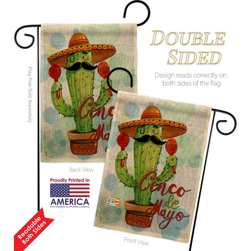 Ensemble de drapeaux en polyester 19 x 13 po Mr Cactus Cinco De Mayo Country and Primitive Southwest Impressions