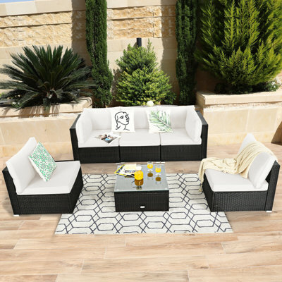 6 Piece Rattan Sofa Seating Group with Cushions by Latitude Run