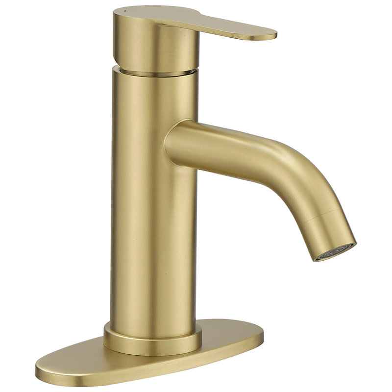 Robinet de salle de bain monocorps à poignée simple avec plaque de pont, Or brossé