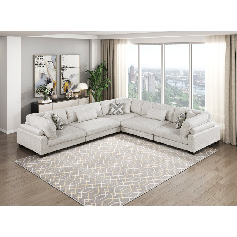 Canapé modulaire 5 pièces Conners, Microfibre/microsuède beige