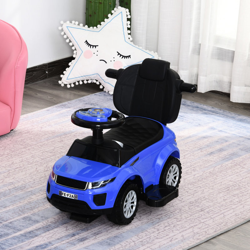 Poussette pour voiture à pousser avec siège amovible et espace de rangement pour enfants de 1 à 3 ans, bleue, avec barrière de sécurité réglable.