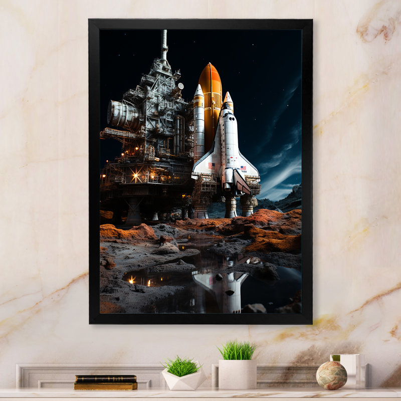 Caernarton " Space Shuttle Moonlit Rendezvous I ", 32" H x 16" W x 1" D, Black Picture Framed