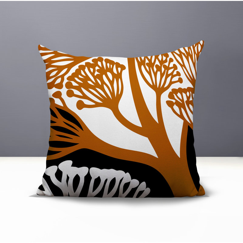 Oreiller carré réversible intérieur / extérieur à motif floral Sally, Carré 15 po, Orange
