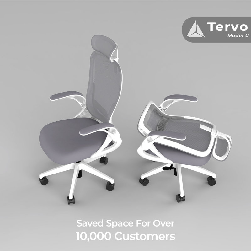 Model U Folding Office Chair – Ergonomic High-Rebound Mesh, Compact Foldable Design, Gaming & Desk Use, White, No