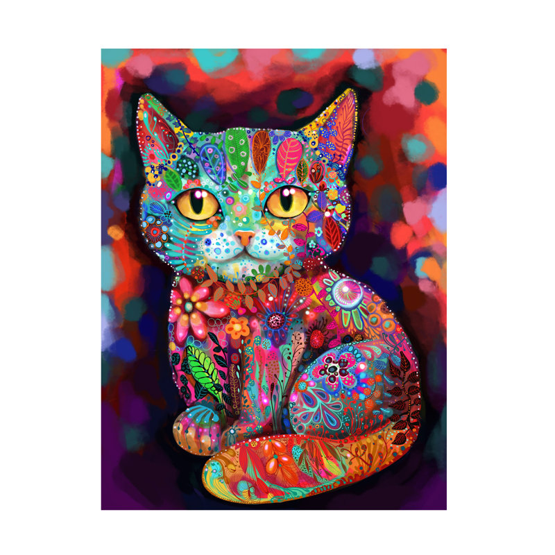 Art mural sur toile tendue - «Neon Cat» par Noemi Ibarz pour décoration de salon, de chambre à coucher ou de bureau - 35 x 47