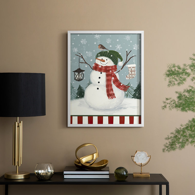 Collection Jolly Snowman, reproduction encadrée B - bois massif, H 21 po x l 17 po, Cadre blanc