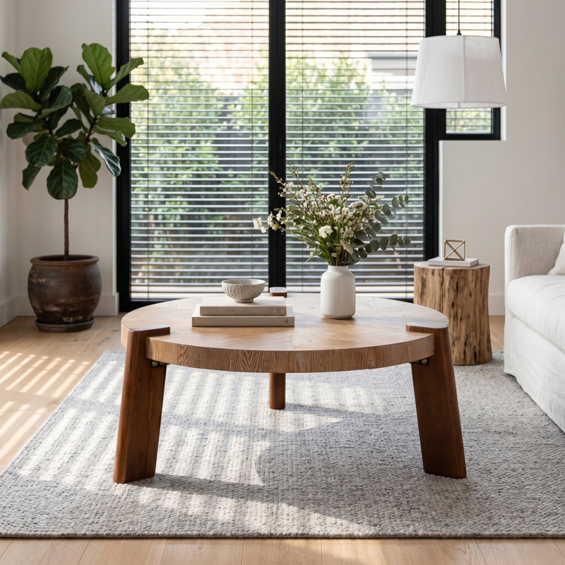 Table basse ronde 37 po, bois massif et panneau de fibres à densité moyenne pour le salon