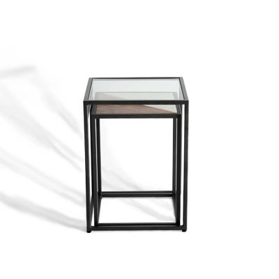 2‑Piece Modern Contemporary Nesting Table Set, Glass and Metal Stacking Side Tables for Stylish Living Room Decor