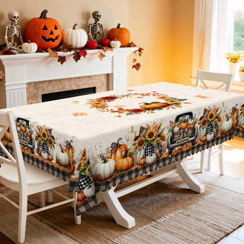 Nappe en polyester lavable à motif d'automne pour une utilisation quotidienne à la maison, L 70,8 po x l 55,12 po