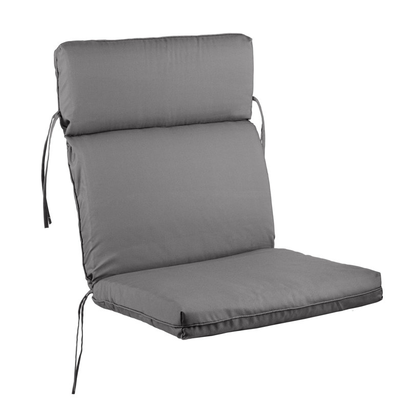 Coussin de chaise d'extérieur - Coussins de chaise d'extérieur à haut dossier 45 po x 21,5 po x 3 po pour meubles de patio, chaises berçantes, Adirondack ou de salle à manger - Coussins en tissu résistant à l'eau, à la décoloration et aux rayons UV avec attaches (gris)