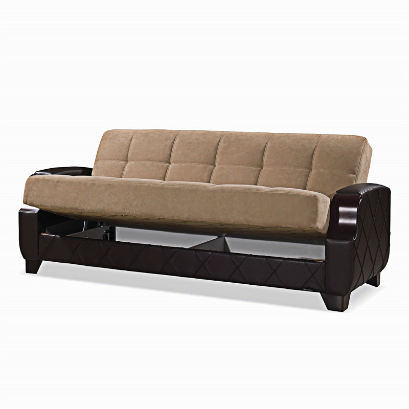 Canapé-lit rembourré convertible avec rangement, Brun