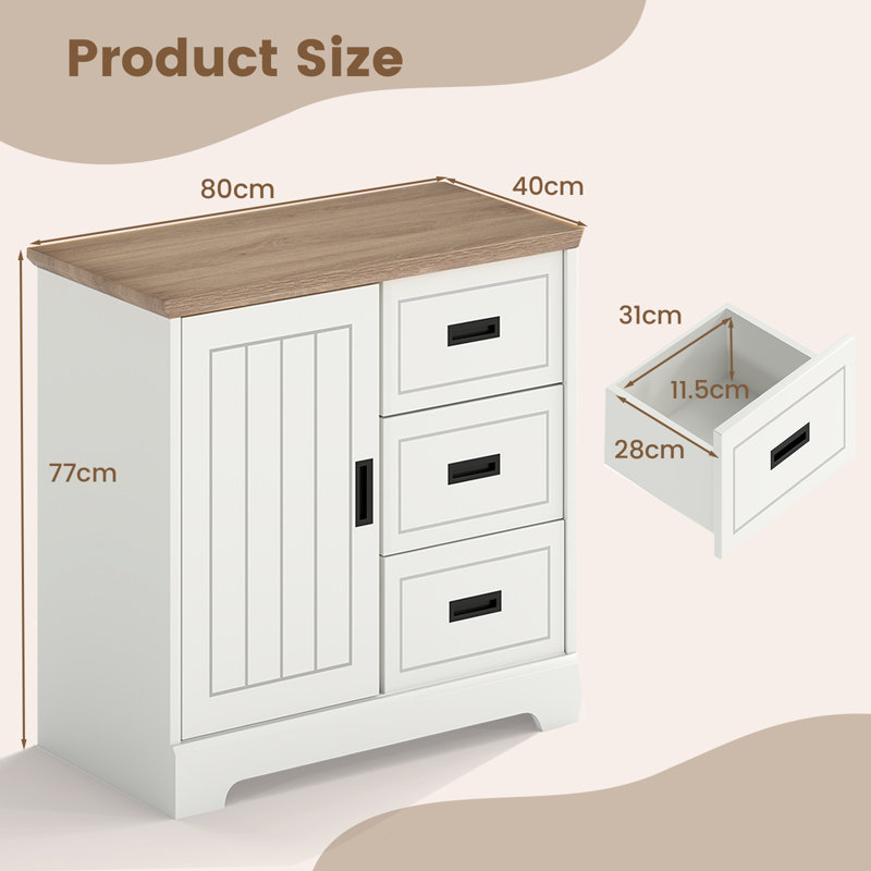 80cm Sideboard, Natural/White