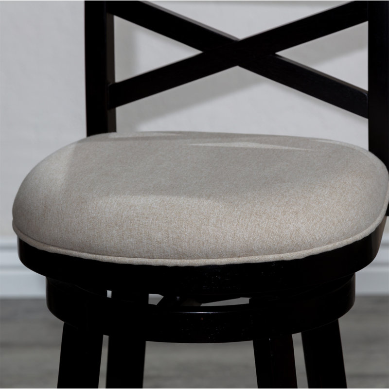 Tabouret pivotant à dossier en X de 24 po de hauteur comptoir, finition espresso, siège en tissu beige
