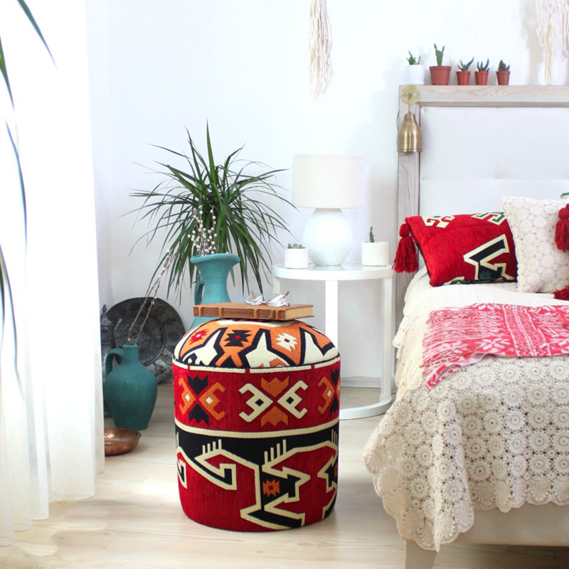 15.7'' Wide Round Abstract Footstool Ottoman