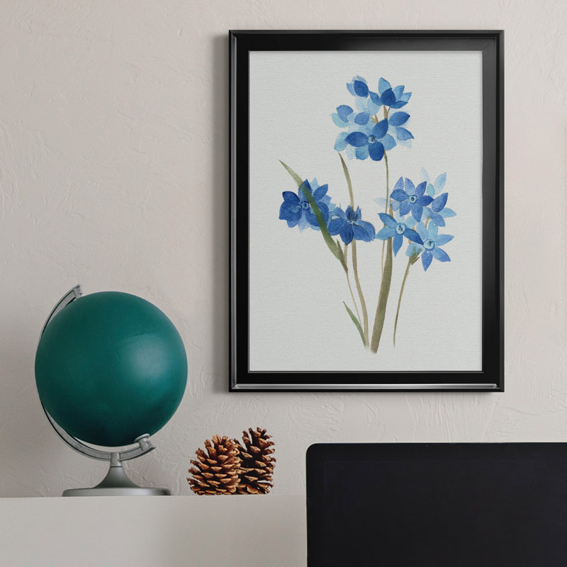 «Blue Blossom Botanical I», peinture sur toile encadrée, H 22,5 po x l 30,5 po x P 1,5 po, Noir