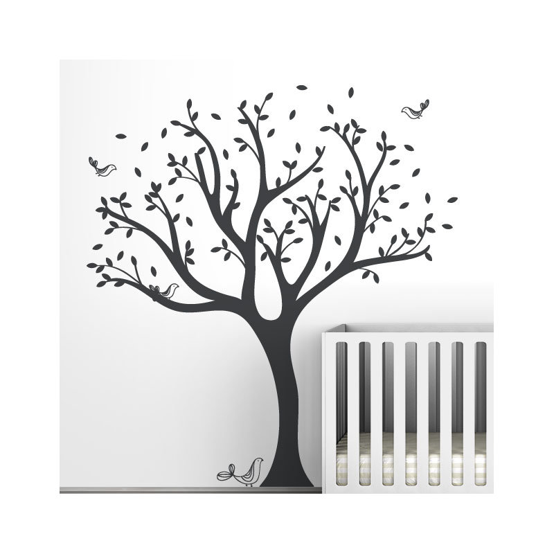 Décalcomanie murale arbre tweet, Anthracite