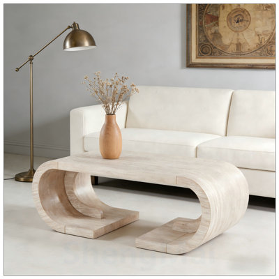 Table basse incurvée avec base robuste en forme de C, grande table centrale pour le salon, le divertissement et le bureau personnel, conception rustique