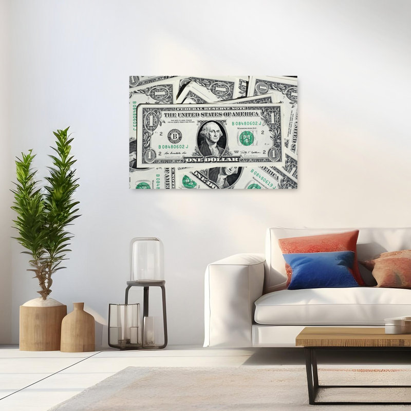 American One Dollar Bill Contemporary Wall Art Print 1 Piece Wrapped Canvas Wall Art, 81.28cm H x 121.92cm W