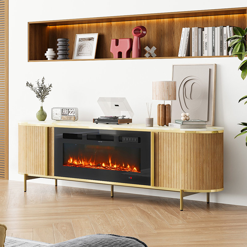 Luxury 70" Fluted Fireplace Tv Stand, Modern Chic Entertainment Center For Tvs Up To 80", Tv Console For Living Room, Media Cabinet With Storage,70 Inch