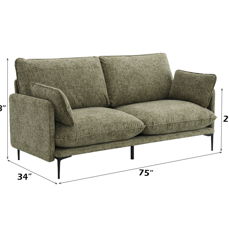 Avec 2 coussins, coussin compressé, siège en mousse, siège et dossier amovibles, structure en bois, accoudoirs Kd, pattes arrière, housses amovibles, coussins, capacité de 6 440 lb en métal, housse de coussin d'une largeur de 70,1 po