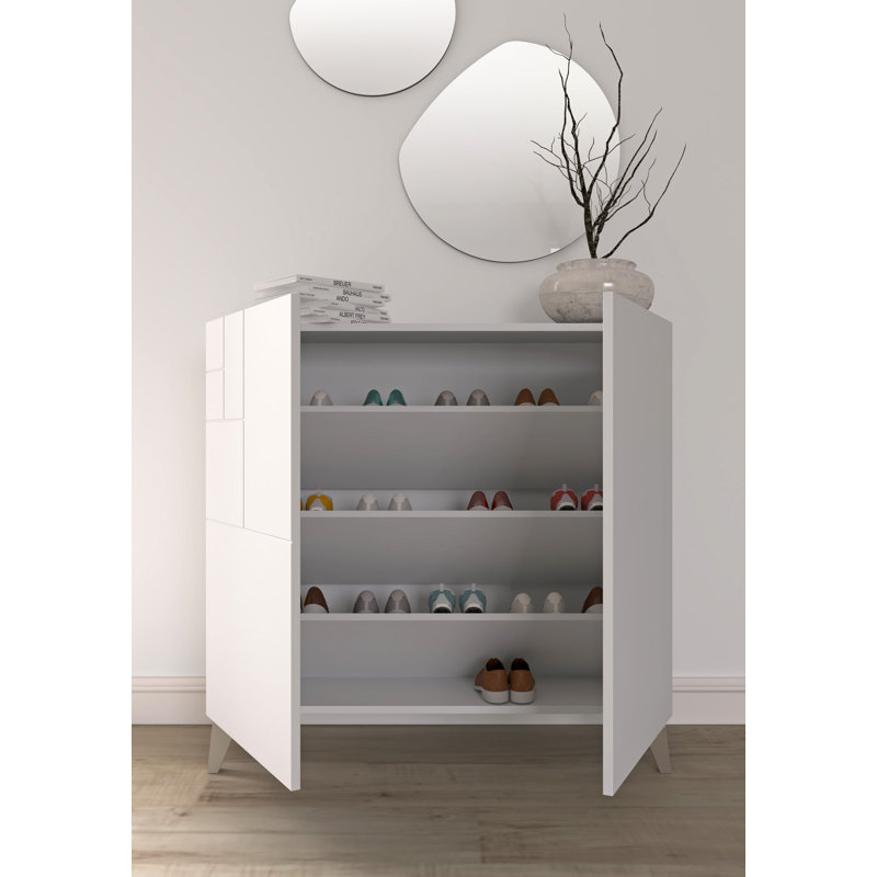 12 Pair Shoe Storage Cabinet, White/Taupe