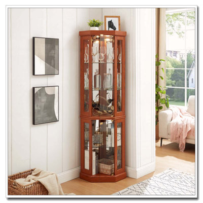 Vitrine de coin avec lumière et tablettes réglables