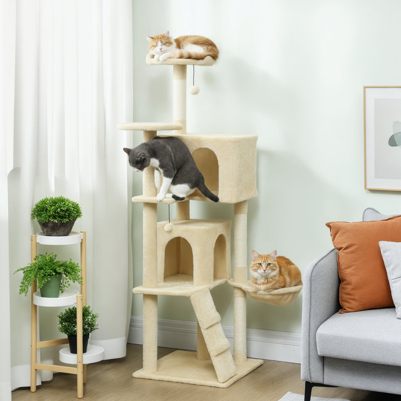 Cat Tree, Beige, 160cm H x 48cm W x 48cm D