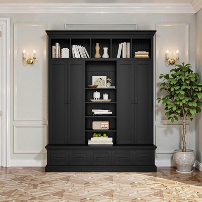 Arbre d'entrée en MDF avec banc, 5 tiroirs, 4 portes et tablettes réglables pour le vestibule Vestia