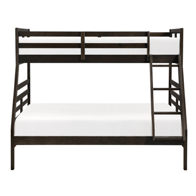 Twin Over Full Bunk Bed, Classic Dark Brown, Wood Structure, Guard Rails On Top, To Top Bunk, No Foundation, 300Lbs Weight Per Bed Composition, , Box Spring, Suitable For Bedroom