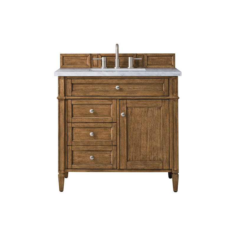 Brittany 36'' W Single Vanity, Carrara White, Saddle Brown, 8" Widespread