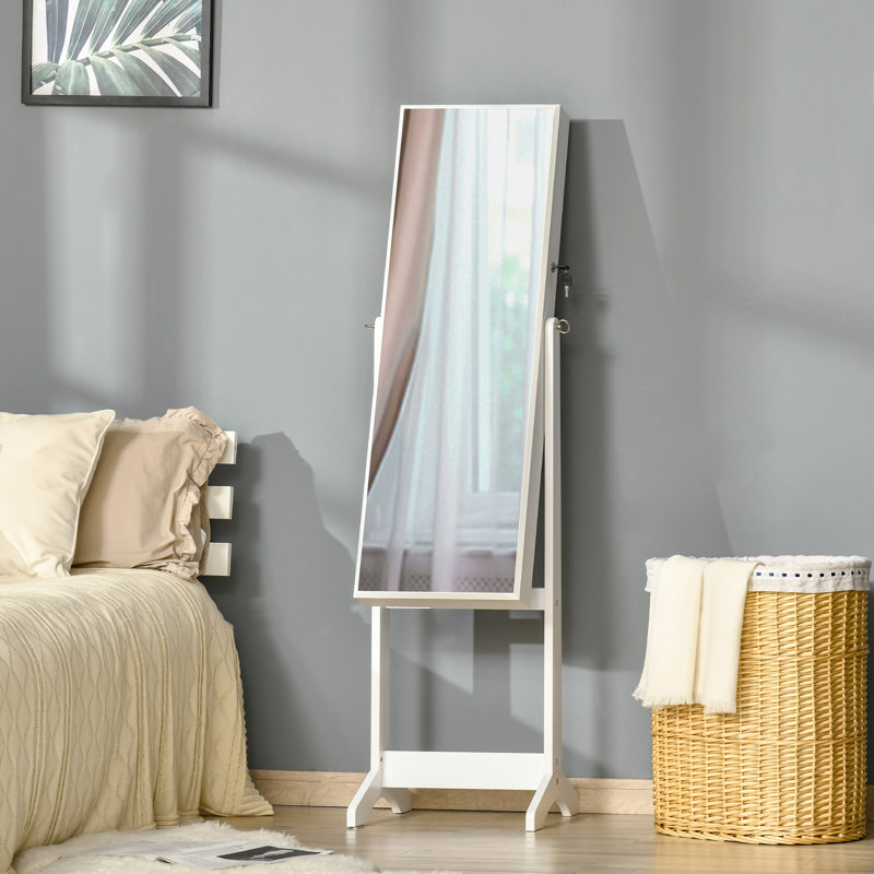 HOMCOM Full Length Mirror with Storage Jewellery Cabinet with Mirror, White