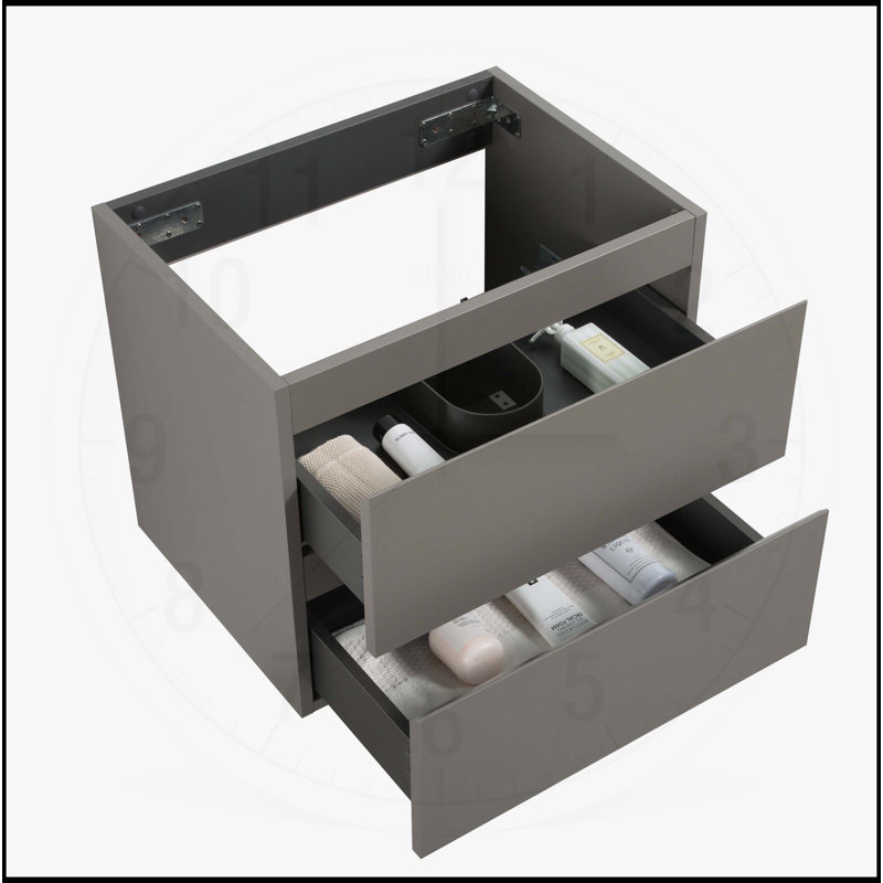 Meuble-lavabo mural avec tiroirs doubles SANS lavabo, Gris, H 20,5 po x l 23,8 po x P 17,9 po