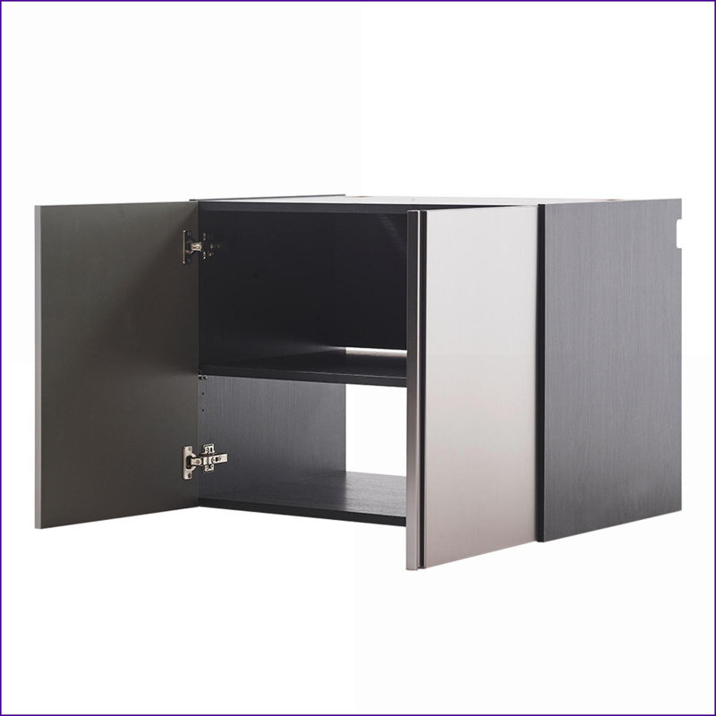 Armoires, base murale en bois avec portes à fermeture douce et amp; Rangement extra profond, gris ardoise métallique | Contemporain | Mélamine