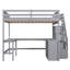 Lit mezzanine double avec bureau intégré en forme de L, tablettes de rangement à trois niveaux et escalier de rangement attaché-730851889