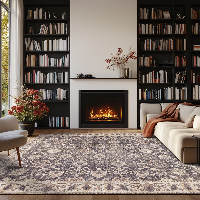 Zehorit Machine Washable Vintage Area Rug For Living Room, Hallway Runner, Entryway Rug, Rectangle 9' x 12'