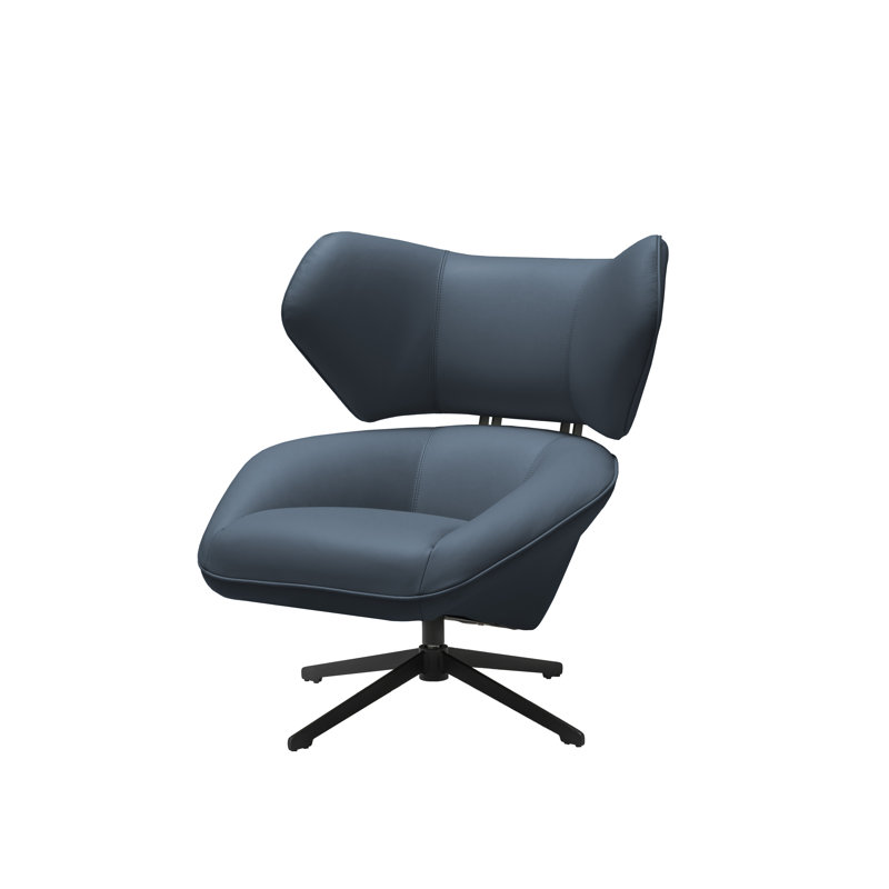 Espedito 100% Top Grain Leather Swivel Chair, Blue Genuine Leather