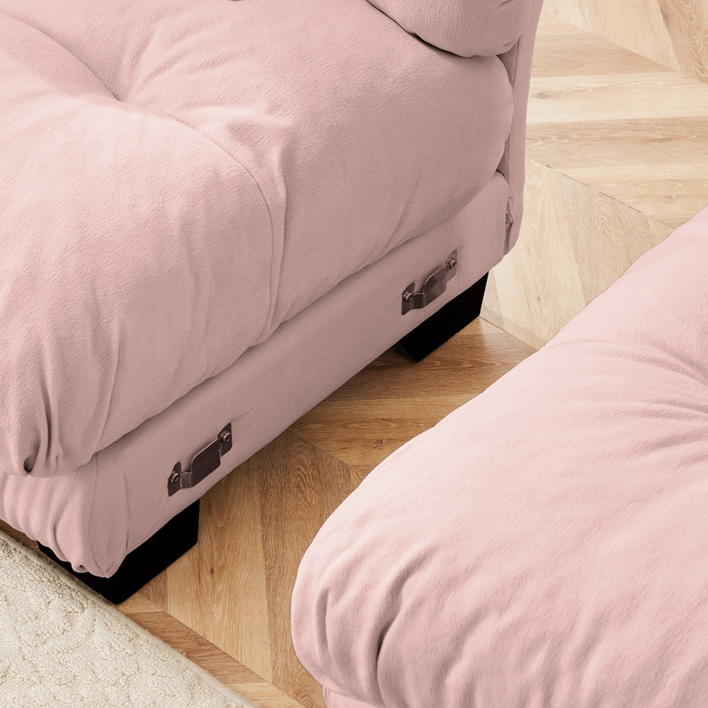 Chenille rose pour le salon: 2 places avec coussins de style nuage, repose-pieds et coussins assortis - Option de siège confortable et élégant